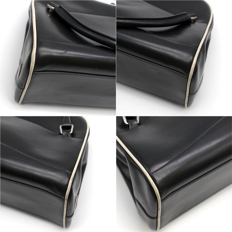 Prada Vintage Black Polished Leather Top Handle Bag at 1stDibs