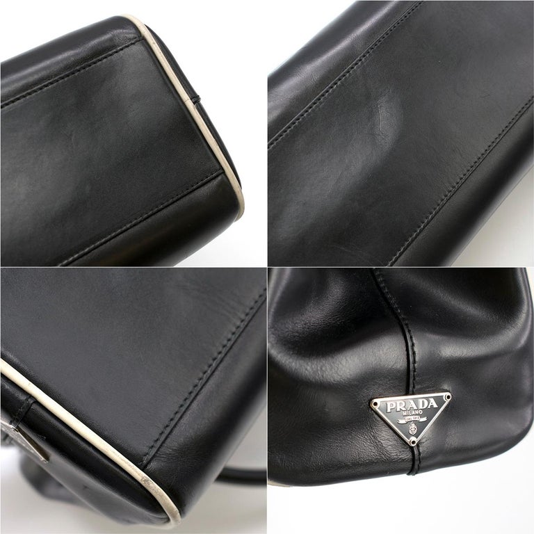 Prada Vintage Black Polished Leather Top Handle Bag at 1stDibs