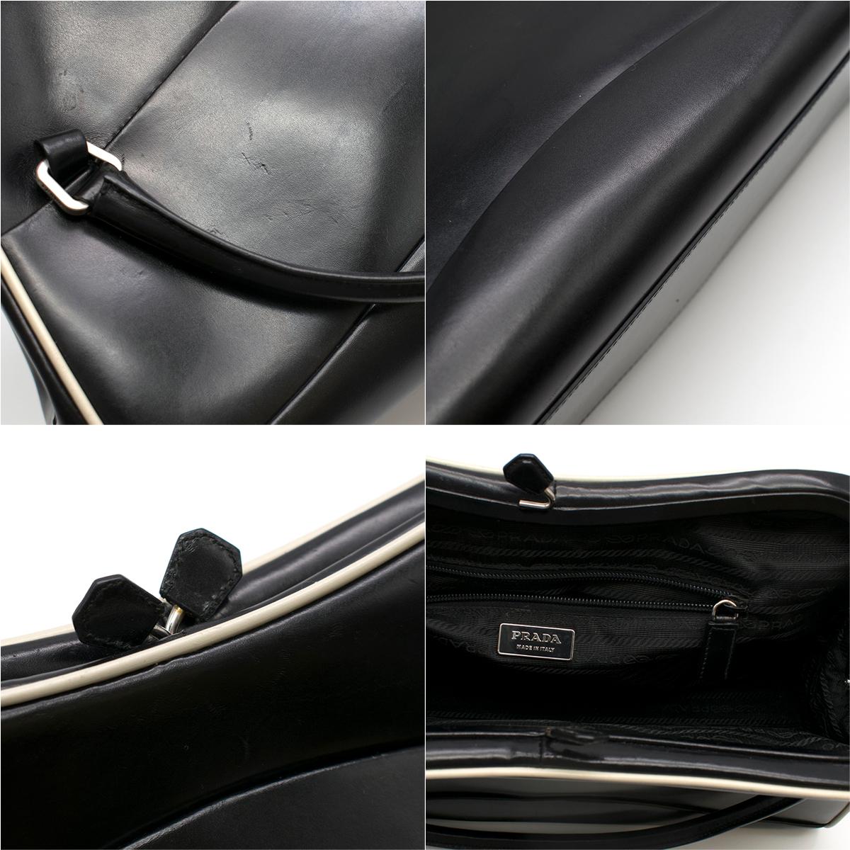 Prada Vintage Black Polished Leather Top Handle Bag  1