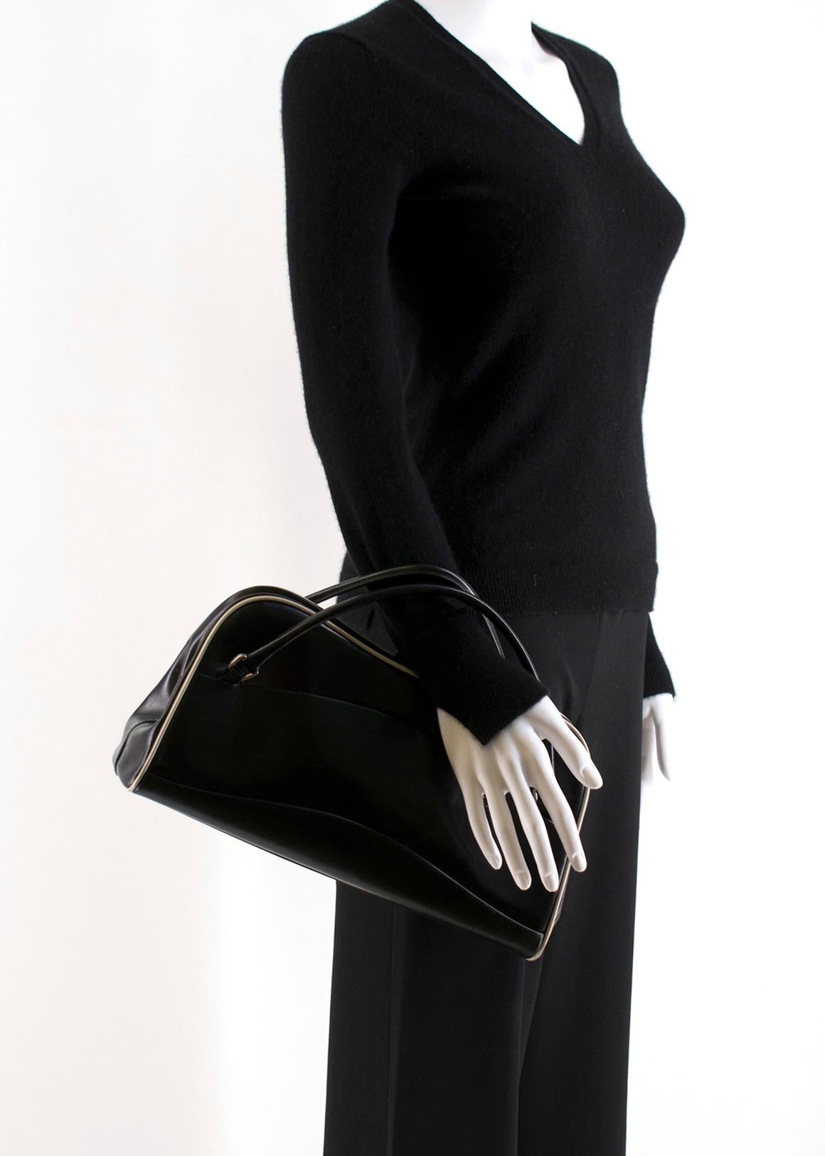 Prada Vintage Black Polished Leather Top Handle Bag  2