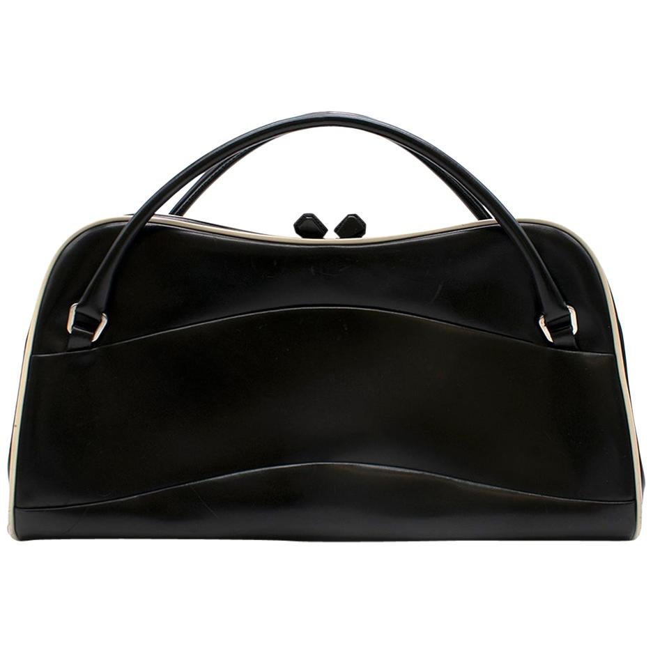 Prada Vintage Black Polished Leather Top Handle Bag 
