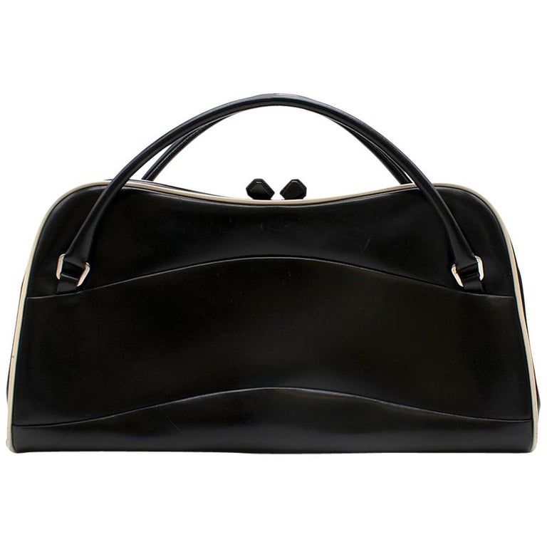 Prada Vintage Black Polished Leather Top Handle Bag at 1stDibs
