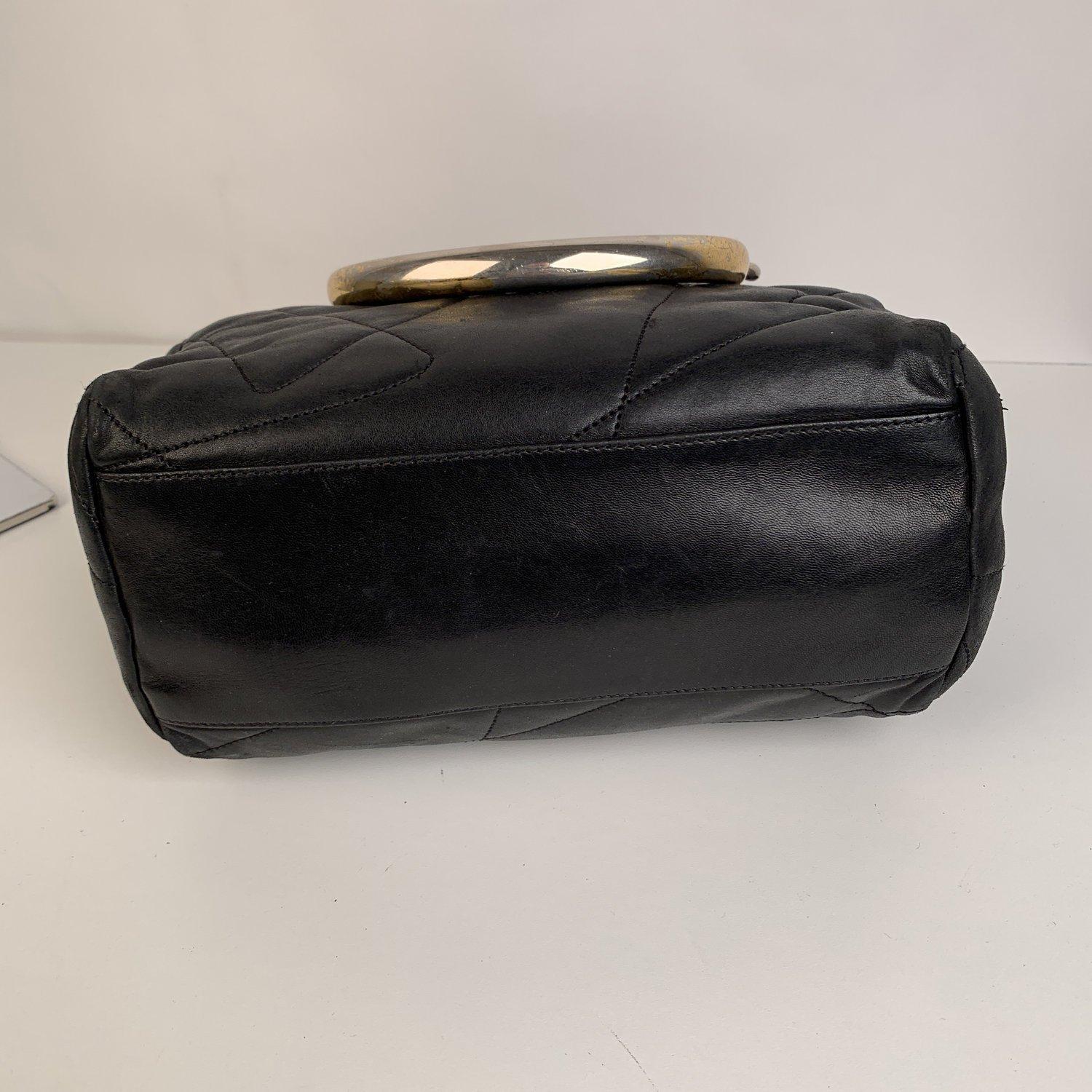 Prada Vintage Black Quilted Leather Tote with Metal Handles In Good Condition In Rome, Rome