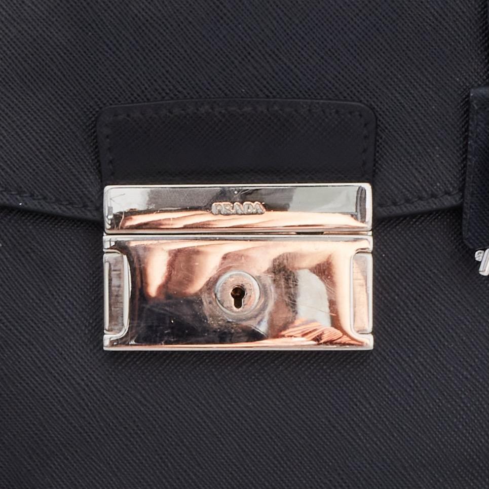 Prada Vintage Black Saffiano Leather Briefcase For Sale 5