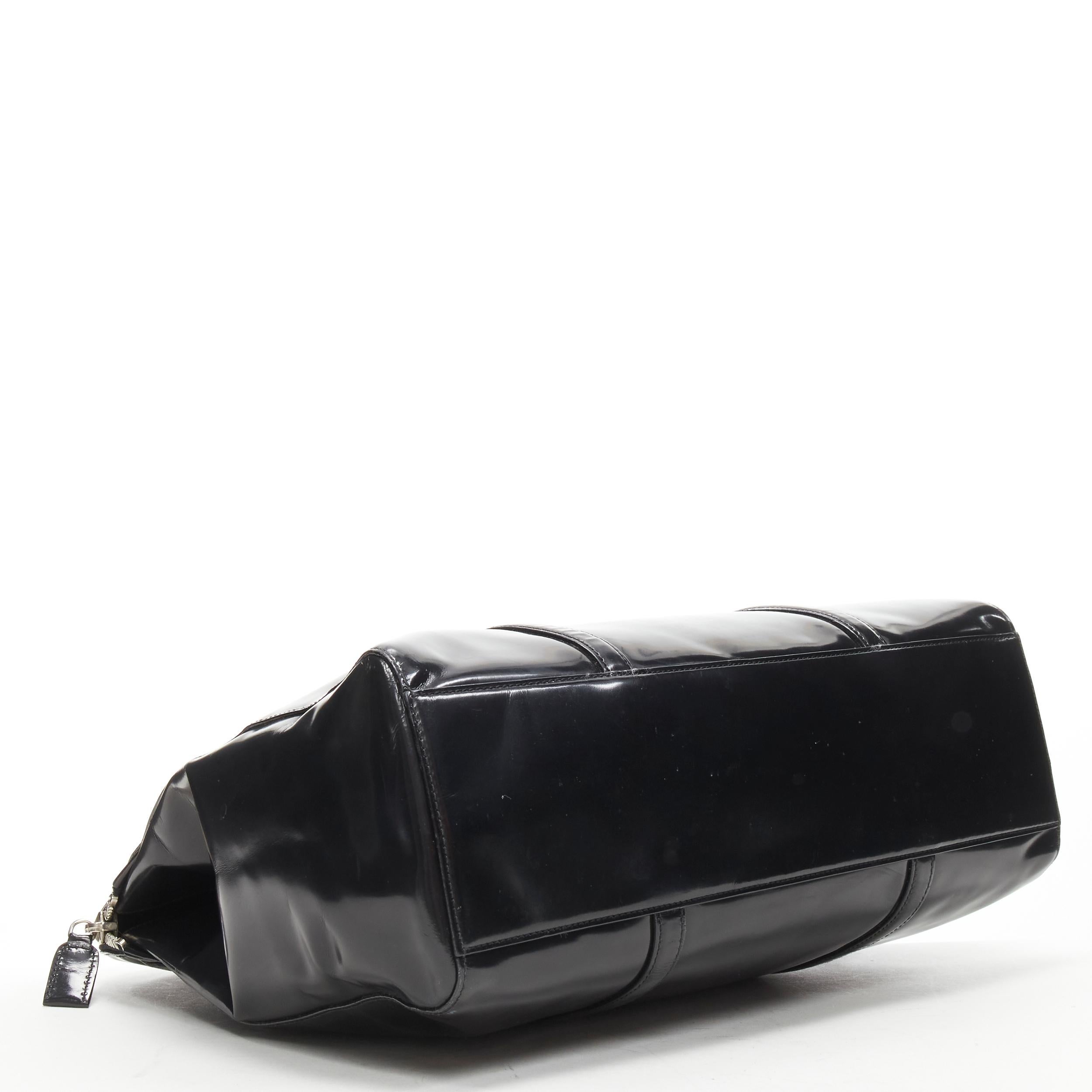 Black PRADA Vintage black shiny leather top handle large top bag
