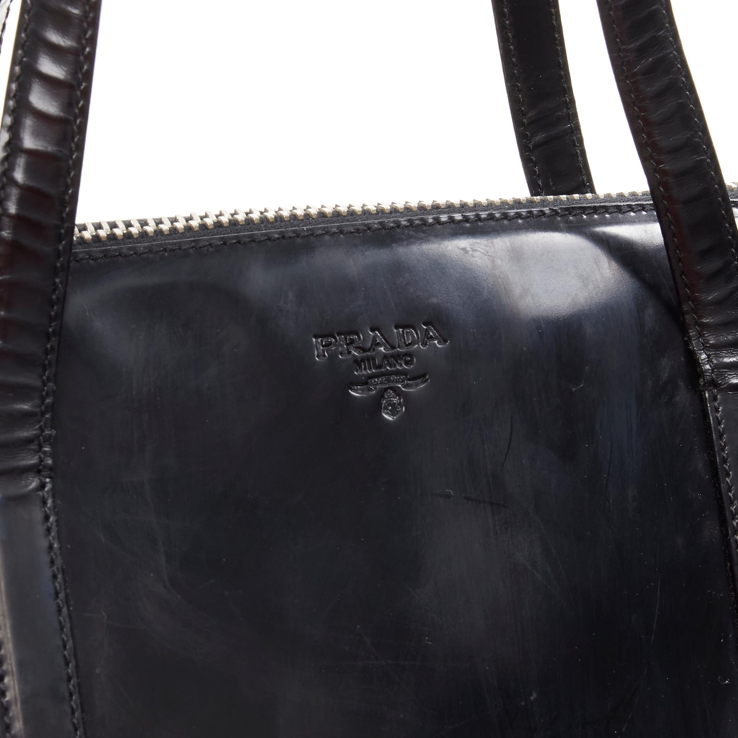 PRADA Vintage black shiny leather top handle large top bag In Good Condition In Hong Kong, NT