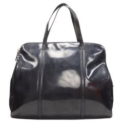 PRADA Vintage black shiny leather top handle large top bag