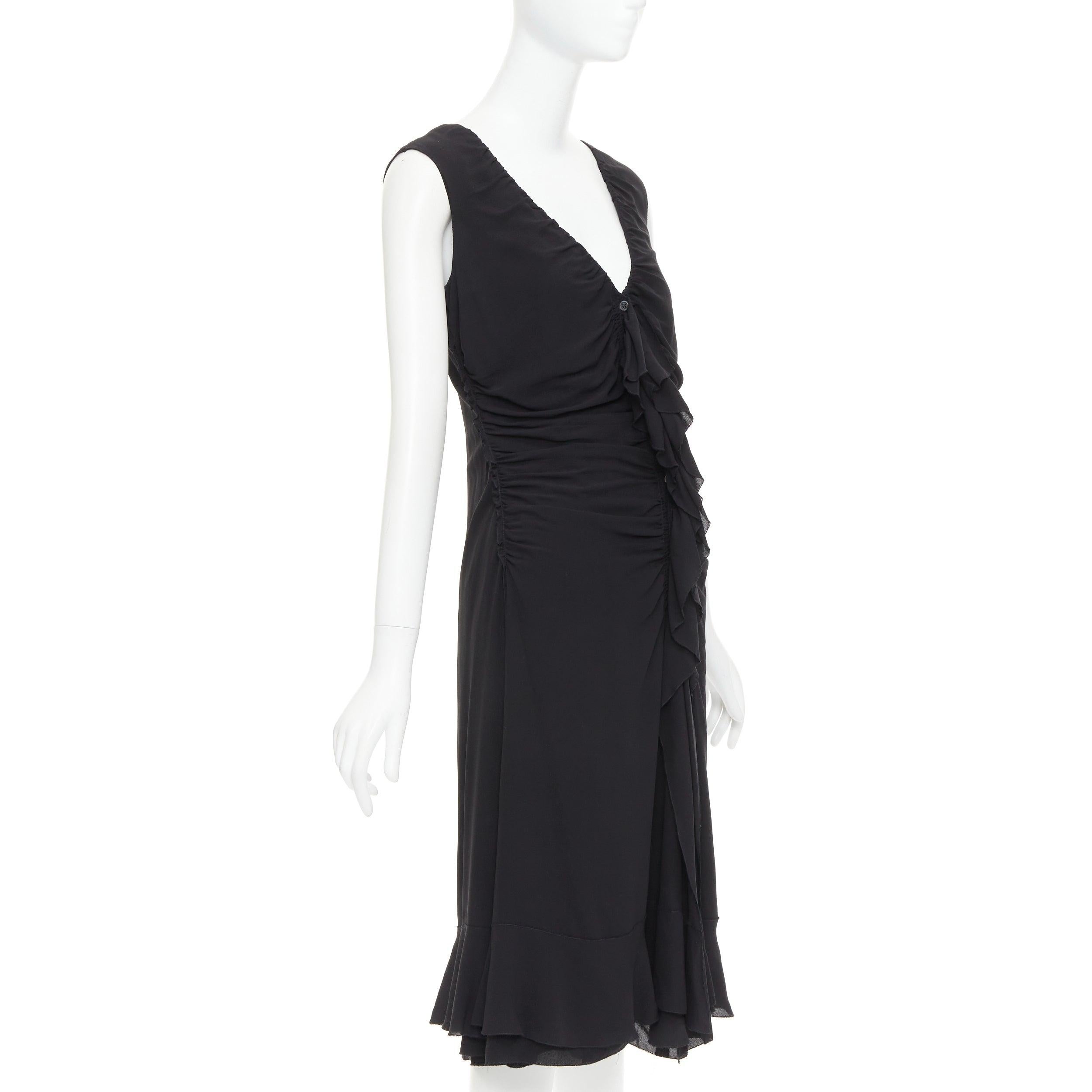 Nero PRADA Abito vintage in seta nera con volant e scollo a V IT44 L. in vendita