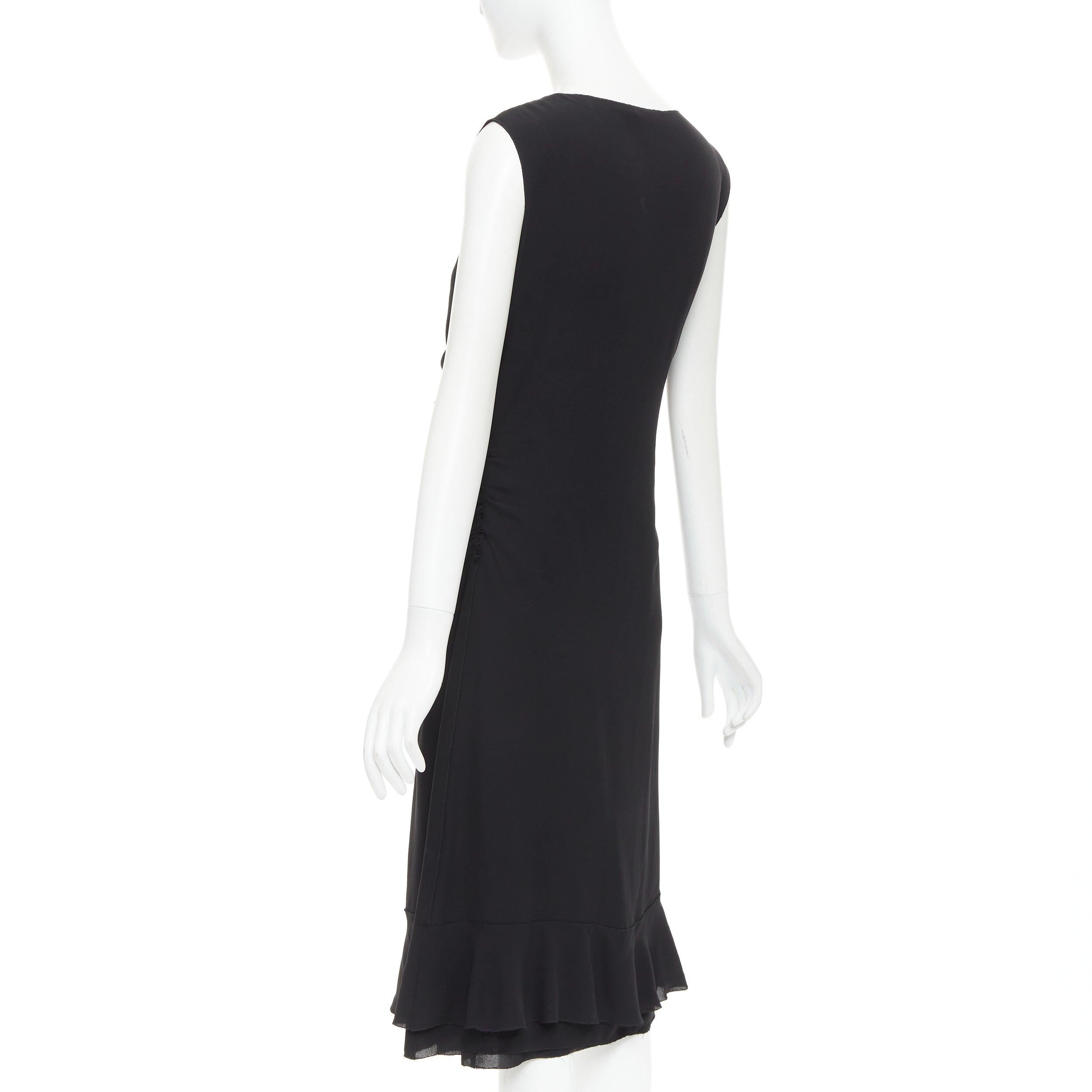 PRADA Abito vintage in seta nera con volant e scollo a V IT44 L. in vendita 1
