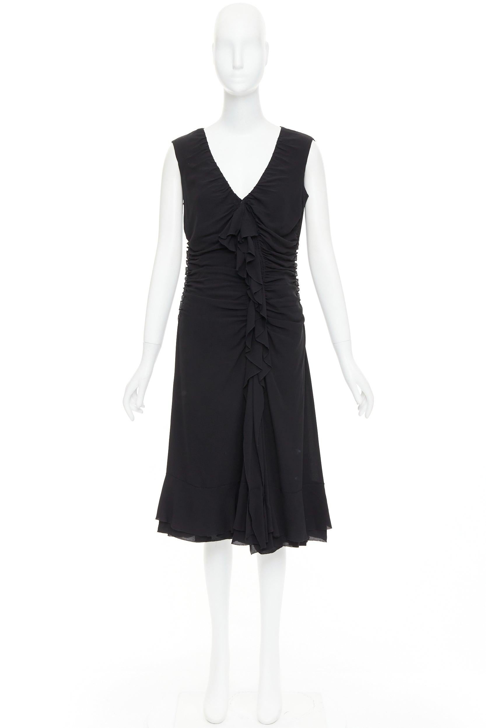 PRADA Abito vintage in seta nera con volant e scollo a V IT44 L. in vendita 4