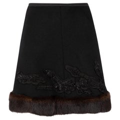Prada Vintage Black Wool Embellished Skirt Size M