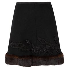 Prada - Jupe embellie en laine noire vintage, taille M