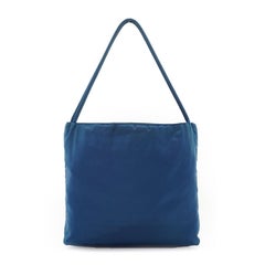 Prada Vintage Blue Nylon Canvas Tote Bag Handbag Shoulder Bag