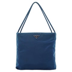 Prada Vintage Blue Nylon Canvas Tote Bag Handbag Shoulder Bag
