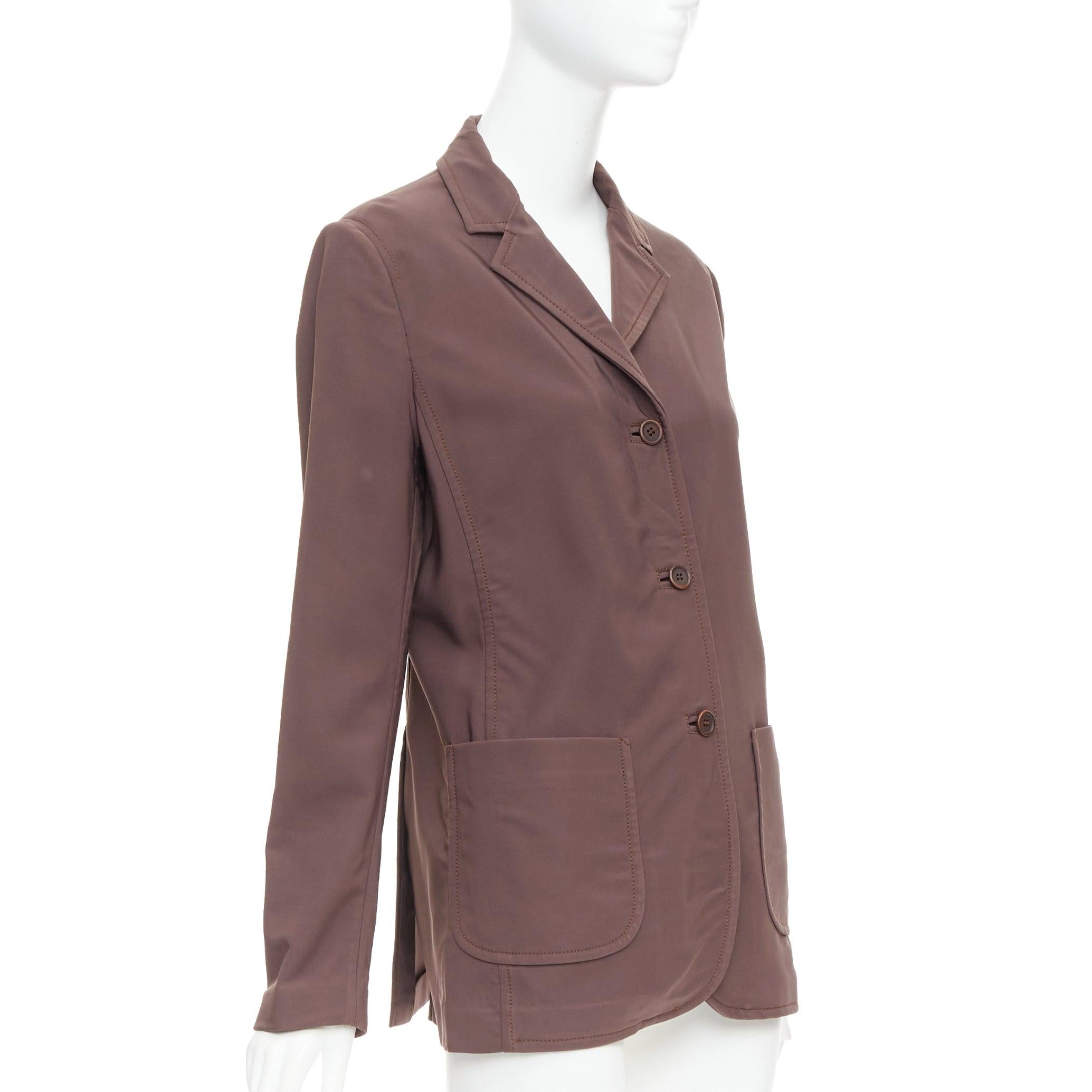 PRADA Vintage brown low sheen twill patch pocket notch lapel jacket IT46 XL In Good Condition For Sale In Hong Kong, NT