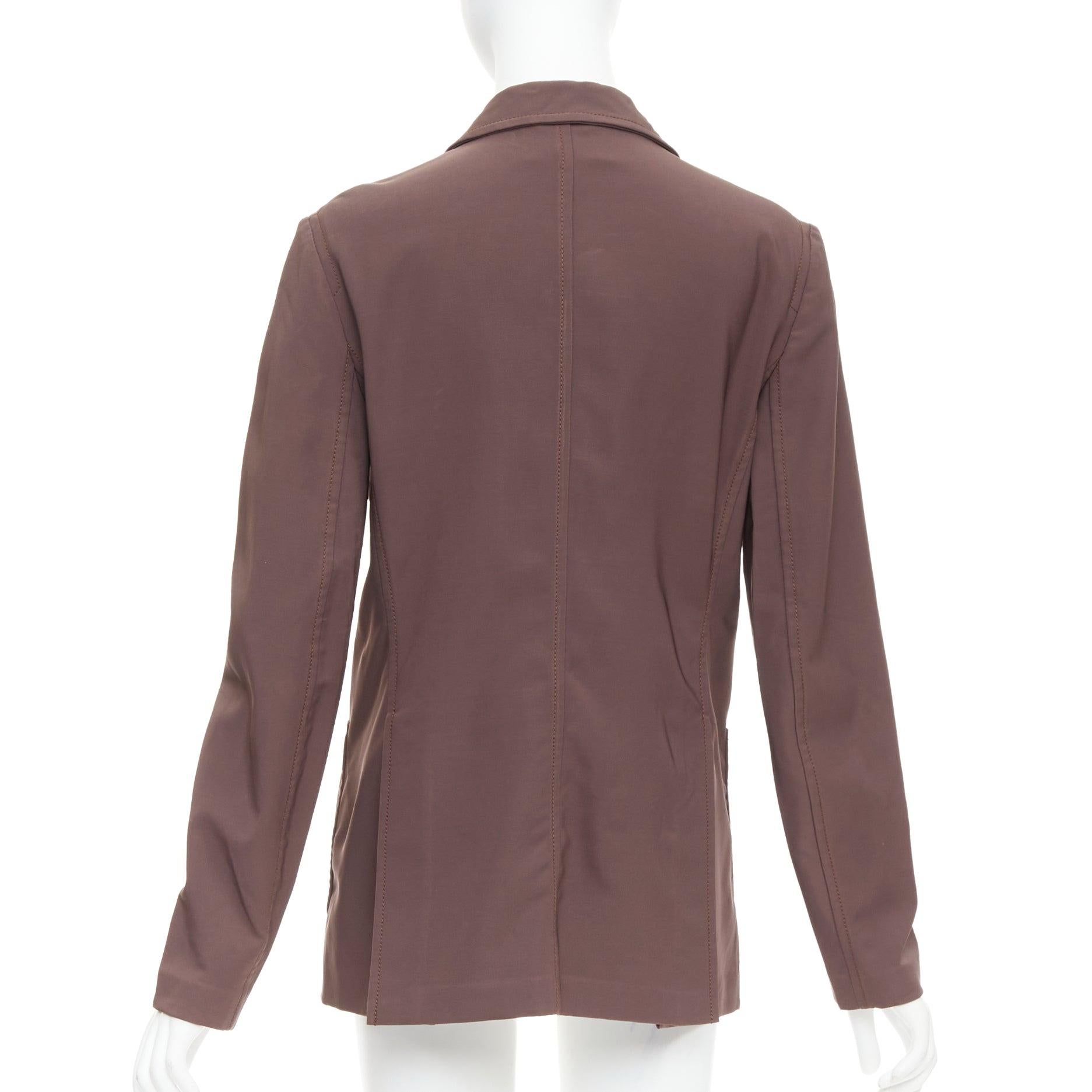 PRADA Vintage brown low sheen twill patch pocket notch lapel jacket IT46 XL For Sale 1
