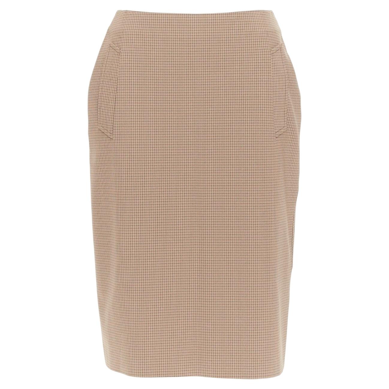 PRADA Vintage brown micro houndstooth checked high waist pencil skirt IT42 M