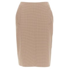 PRADA Vintage Brown micro houndstooth checked high waist pencil skirt IT42 M