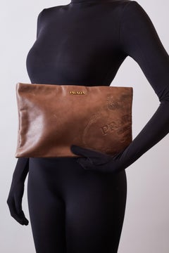 Prada Vintage Brown Portfolio Clutch Bag