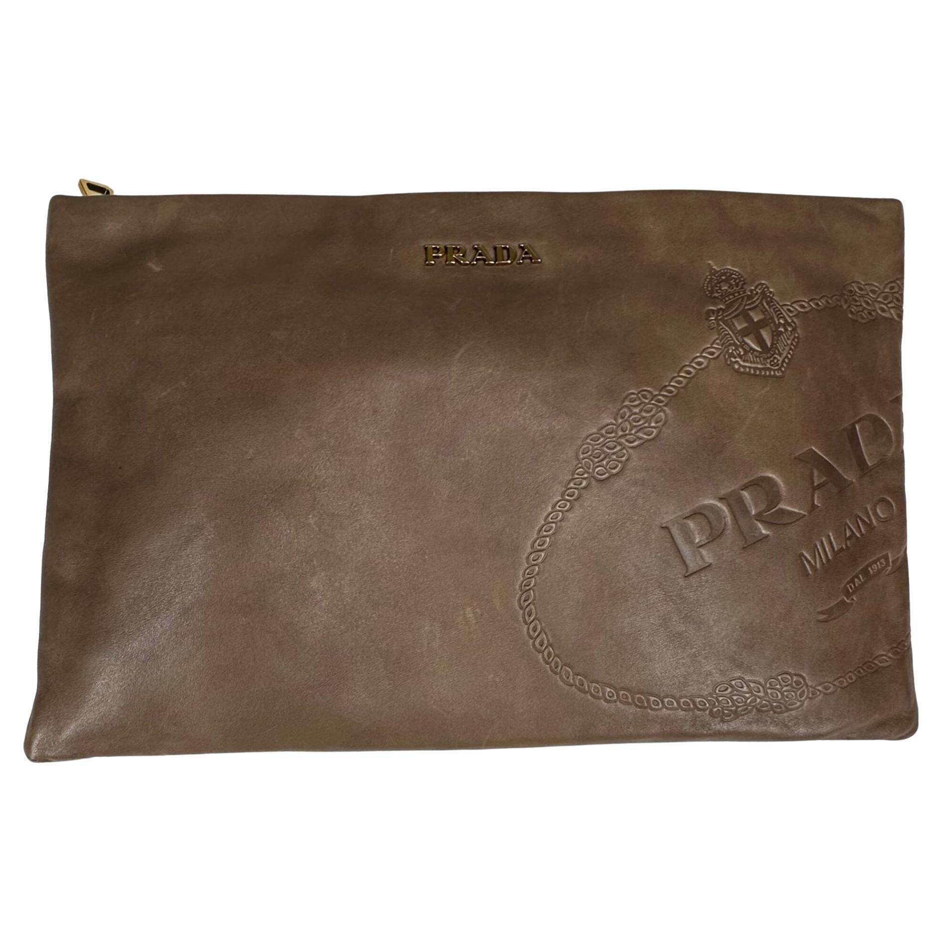 Prada Vintage Brown Portfolio Clutch Bag