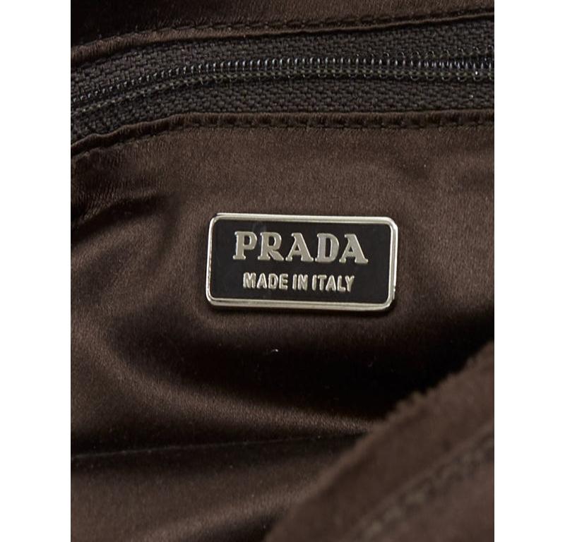 PRADA Vintage brown satin leather beads embroidered top handle bag en vente 5