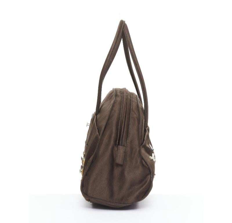 PRADA Vintage brown satin leather beads embroidered top handle bag Bon état - En vente à Hong Kong, NT