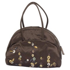 PRADA Vintage brown satin leather beads embroidered top handle bag