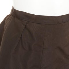 PRADA Vintage brown silk nylon grosgrain box pleat flared a line midi skirt IT42