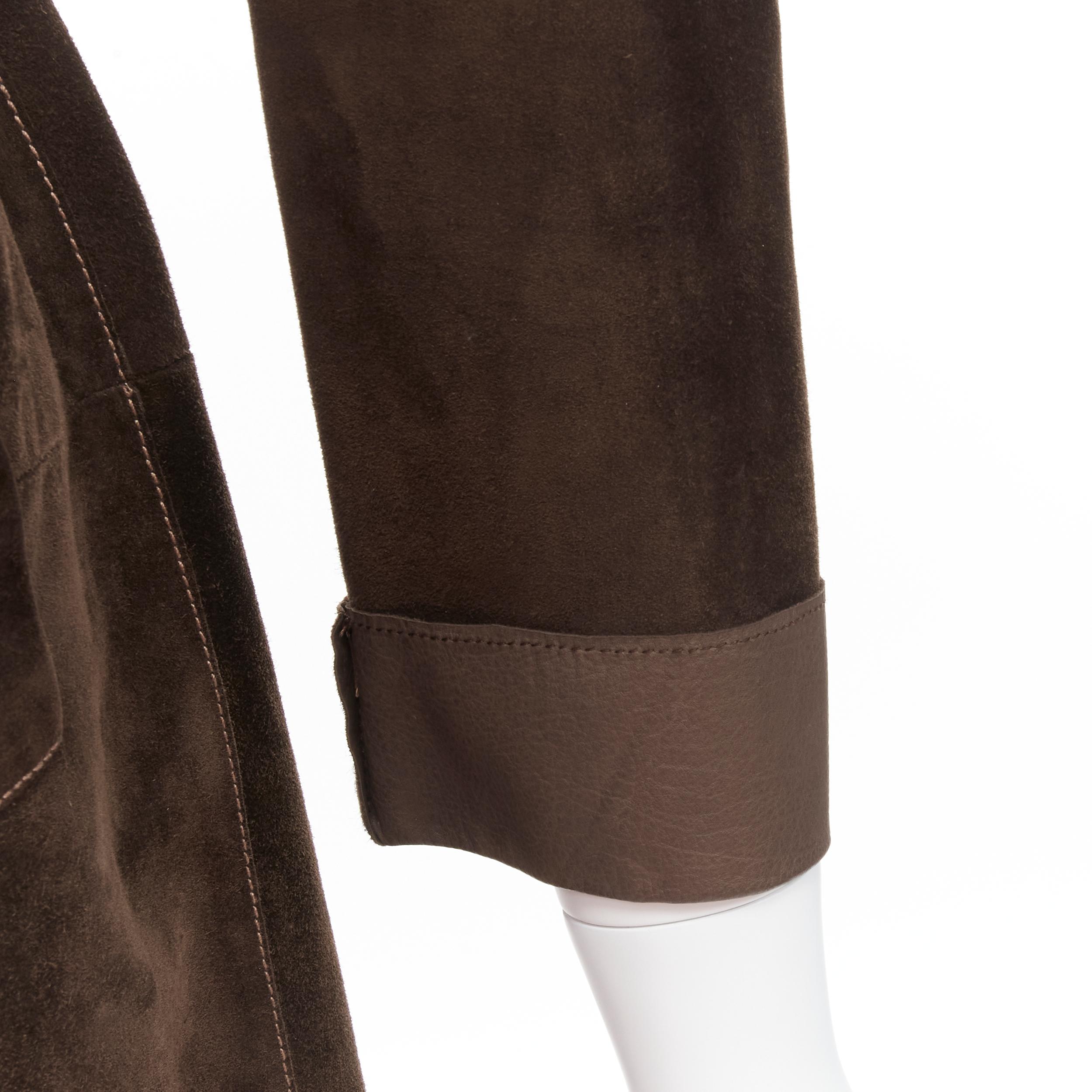 PRADA Vintage brown suede leather belted cuffed sleeve minimal coat IT38 XS 5