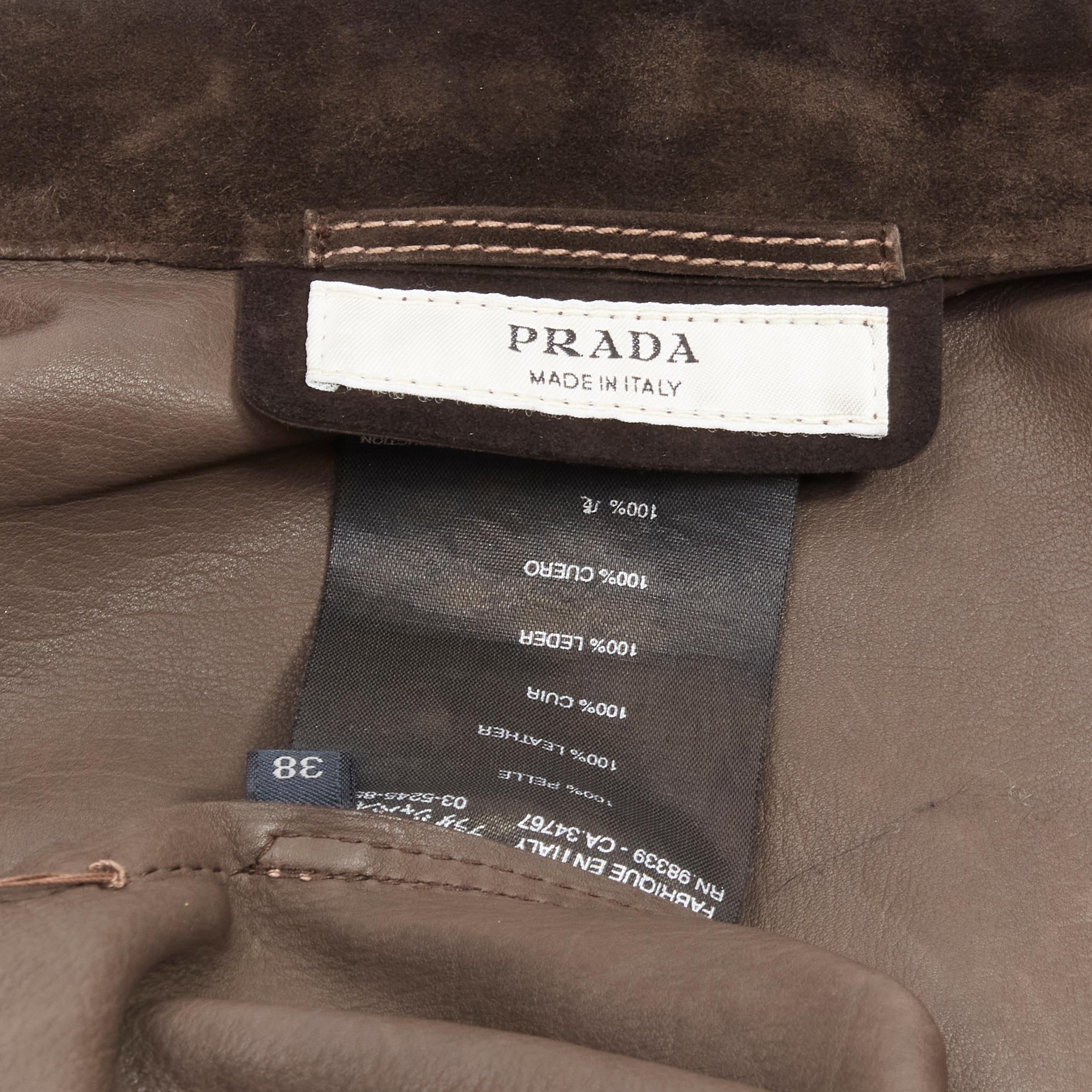 PRADA Vintage brown suede leather belted cuffed sleeve minimal coat IT38 XS 6