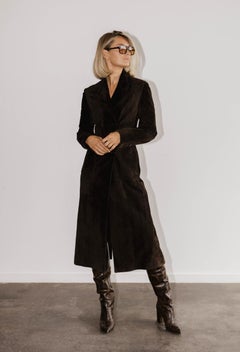 Prada Vintage Brown Suede Maxi Leather Coat Sz IT42