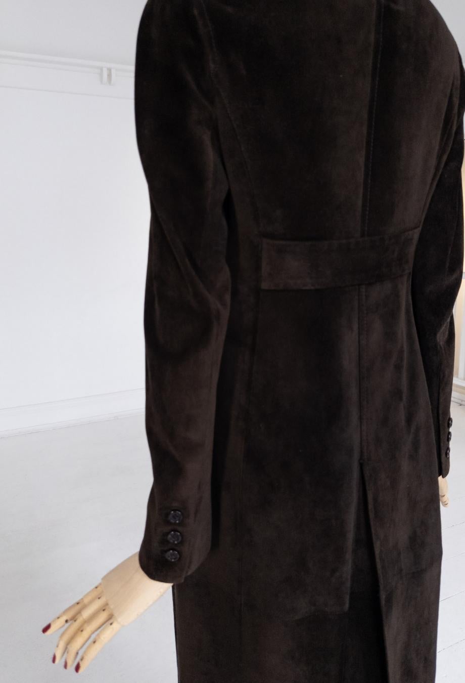 Prada Vintage Brown Suede Maxi Leather Coat Sz IT42 For Sale 3