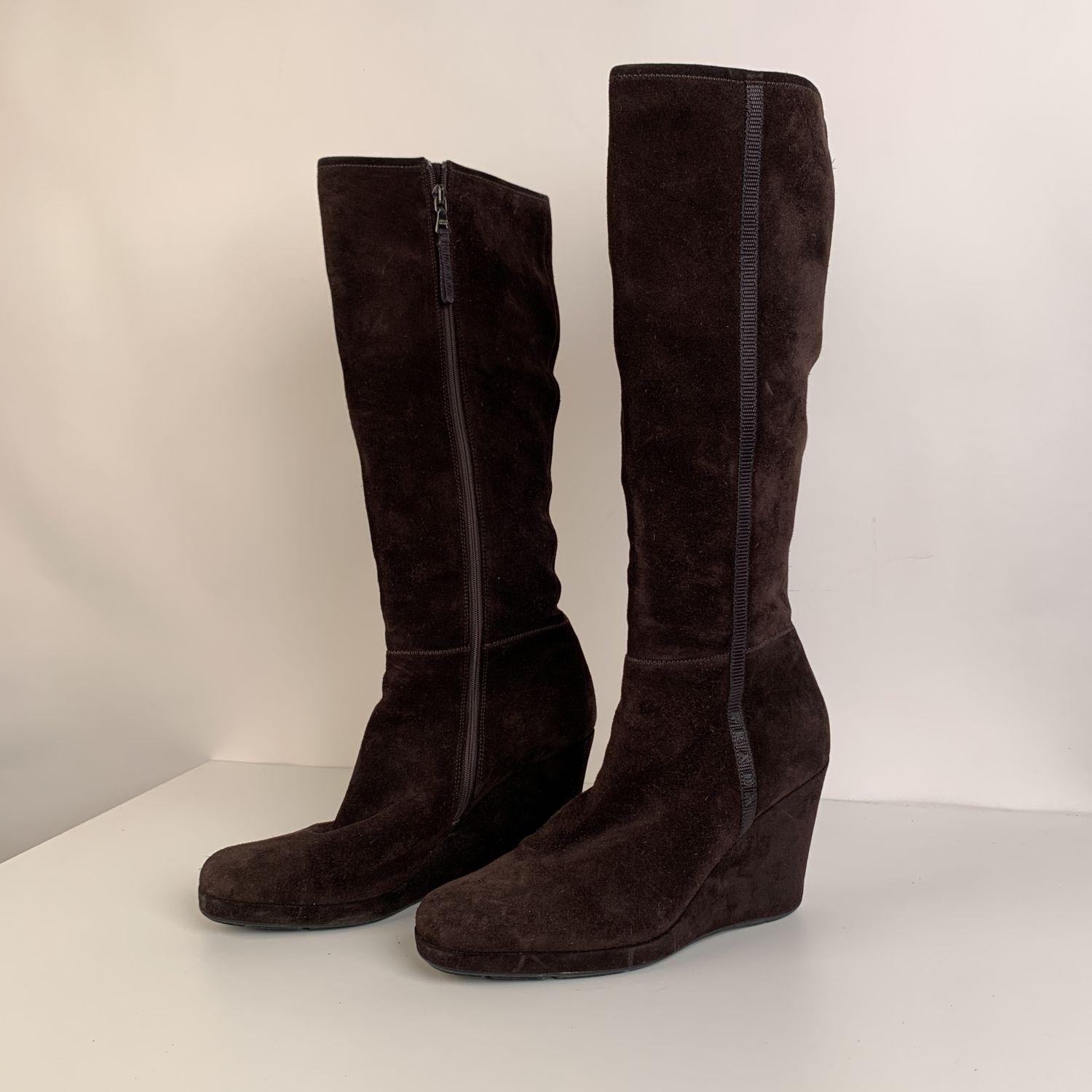 Black Prada Vintage Brown Suede Wedges Boots Size 40