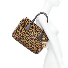 PRADA Vintage Cavallino brown black leopard calf hair gold frame tote bag