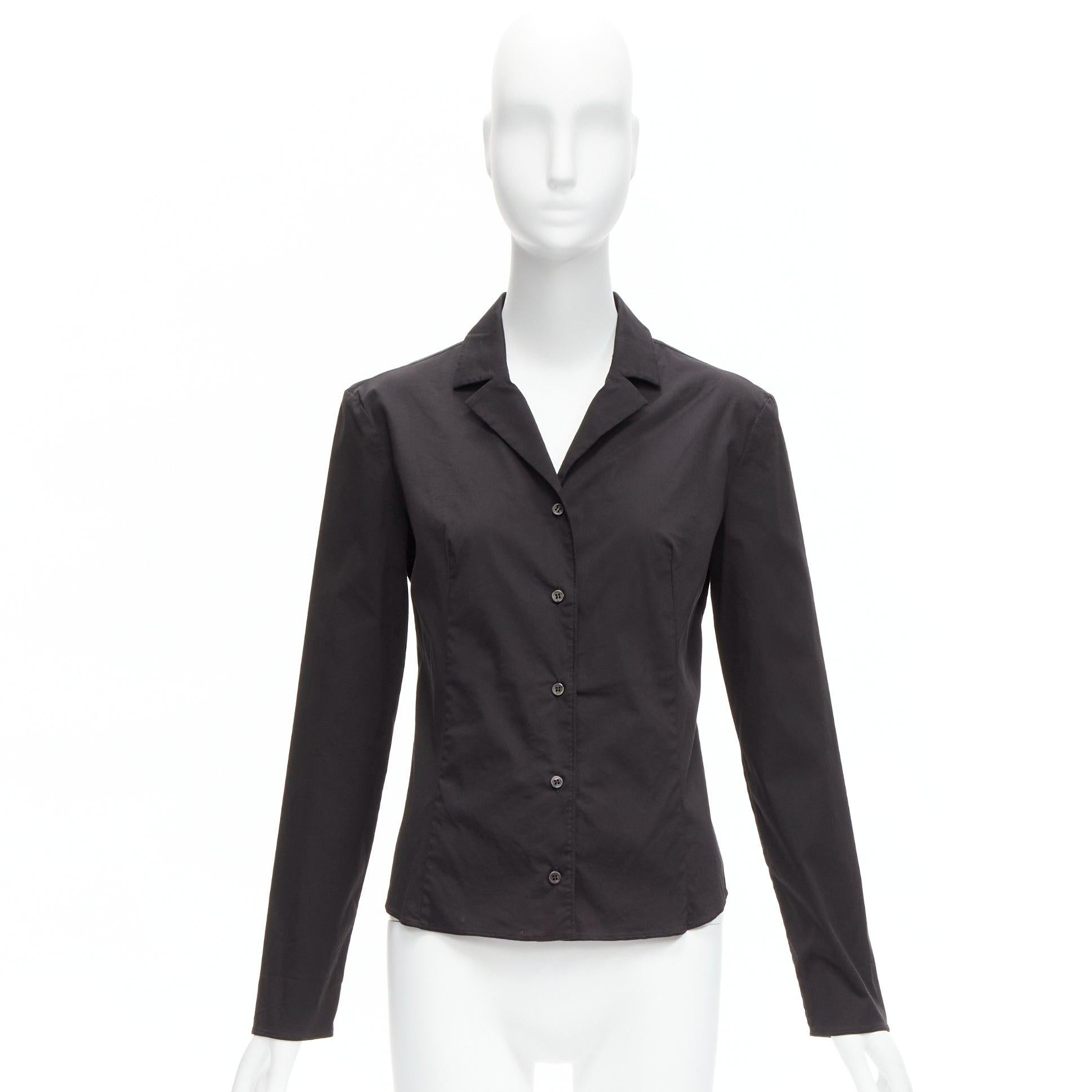 PRADA Vintage charcoal black lapels dared minimal classic dress shirt IT46 XL For Sale 5