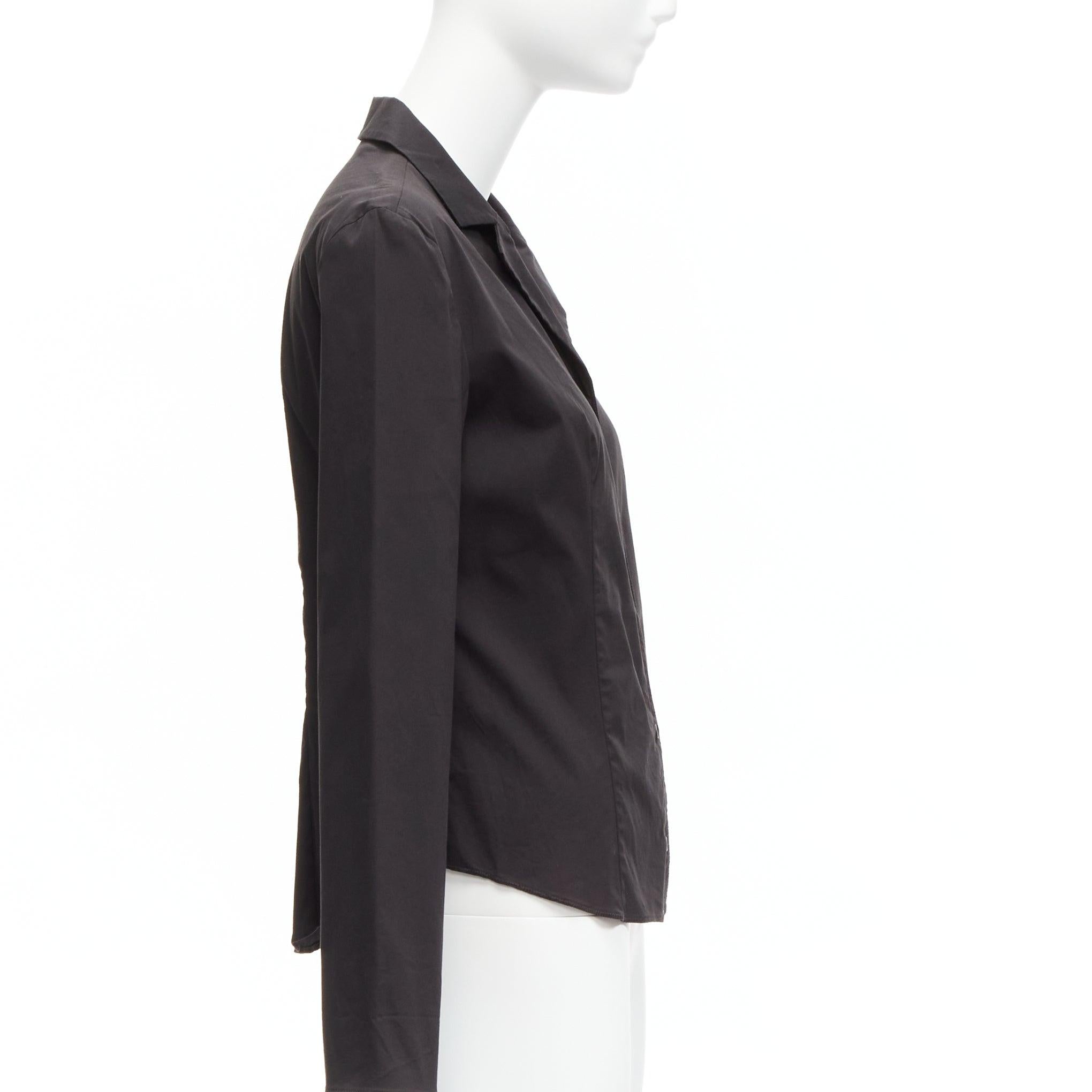 PRADA Vintage charcoal black lapels dared minimal classic dress shirt IT46 XL In Excellent Condition For Sale In Hong Kong, NT