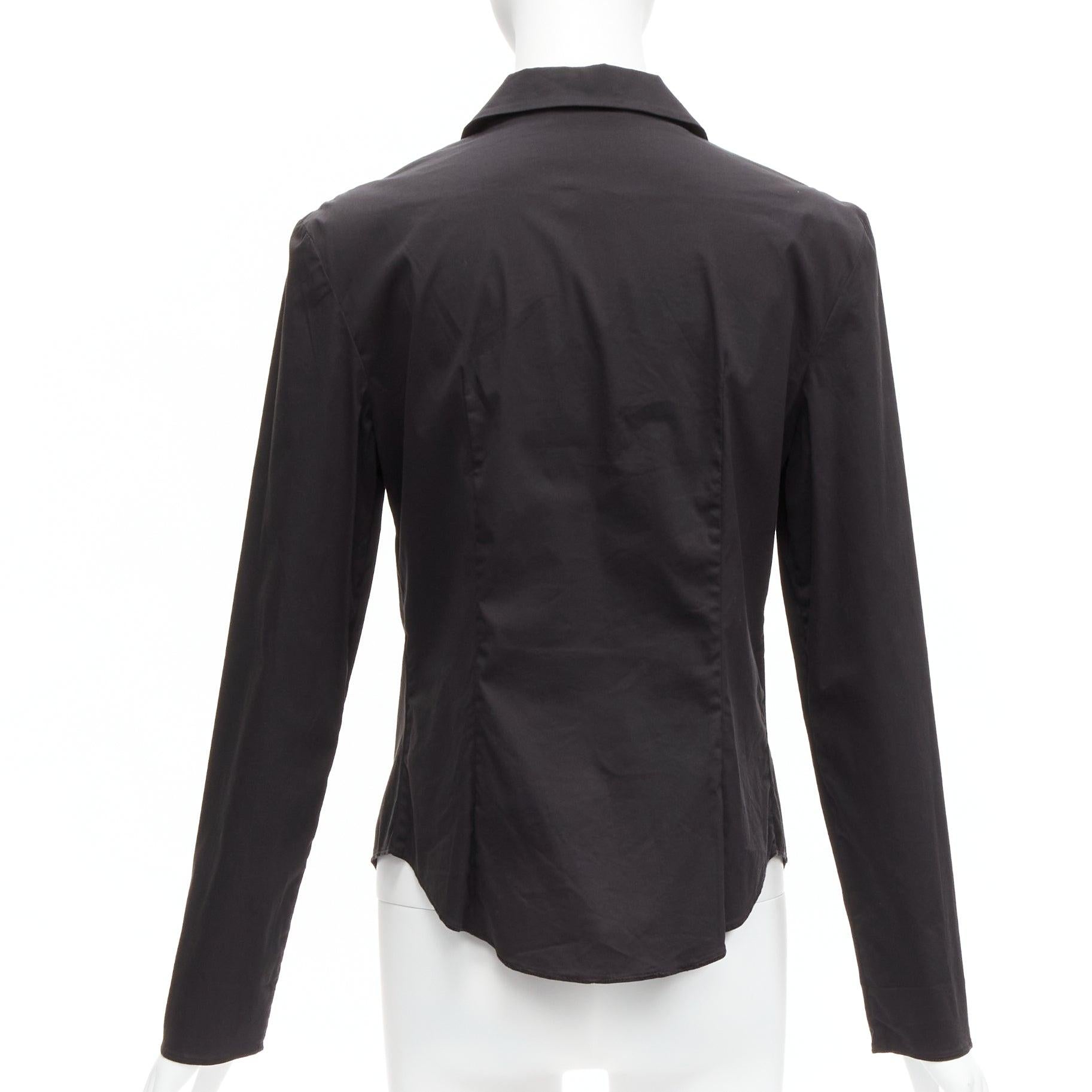 Women's PRADA Vintage charcoal black lapels dared minimal classic dress shirt IT46 XL For Sale