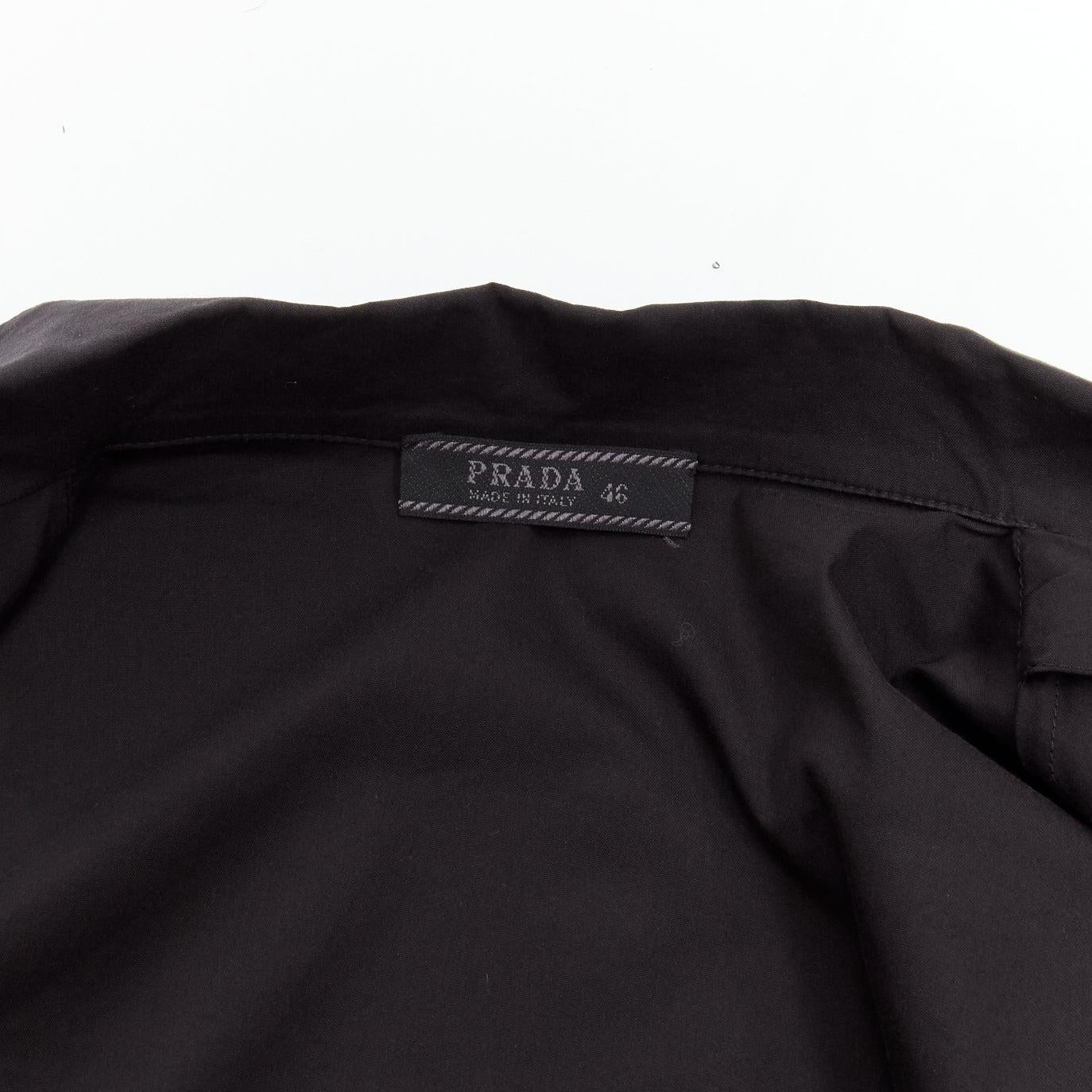 PRADA Vintage charcoal black lapels dared minimal classic dress shirt IT46 XL For Sale 4