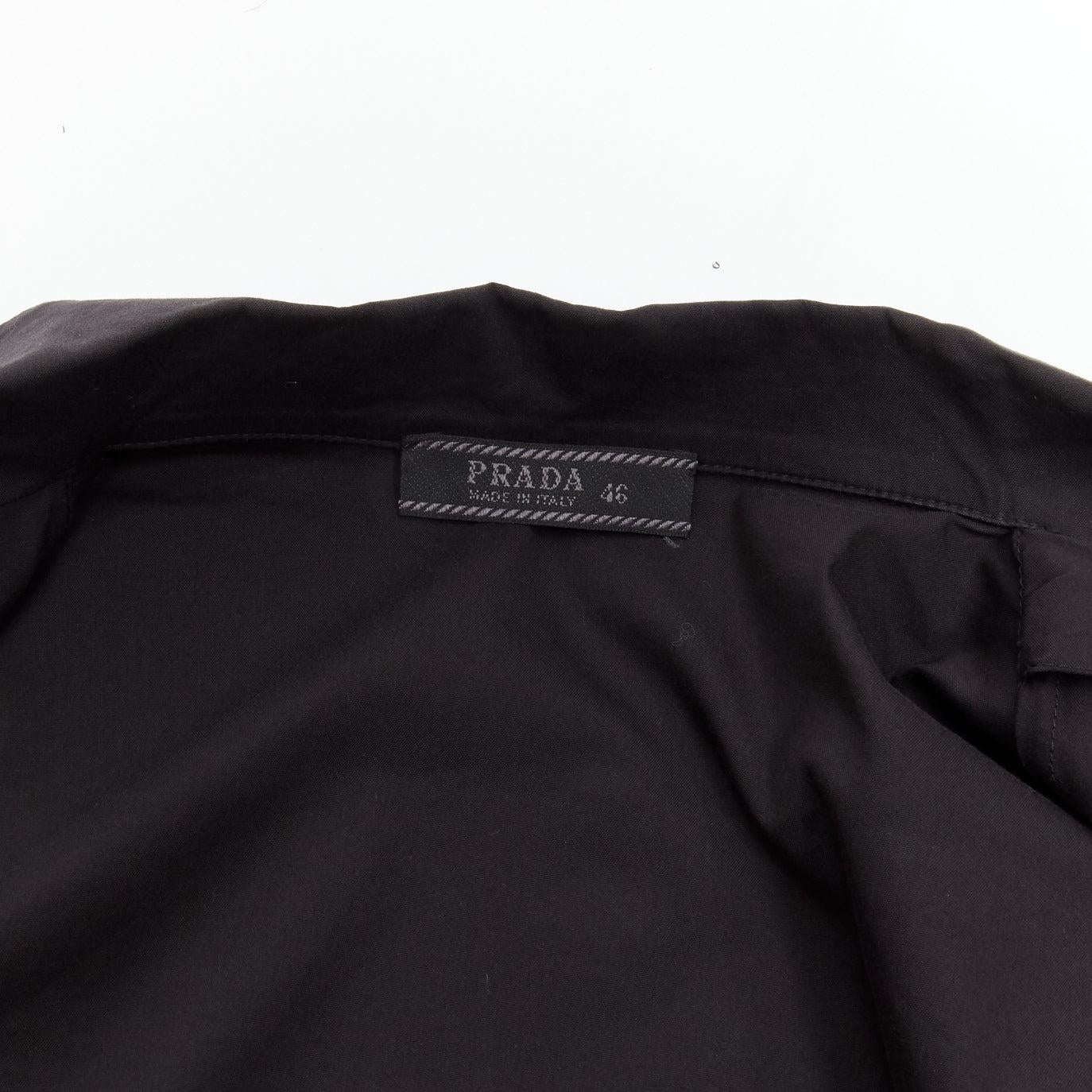 PRADA Vintage charcoal black lapels dared minimal classic dress shirt IT46 XL For Sale 4