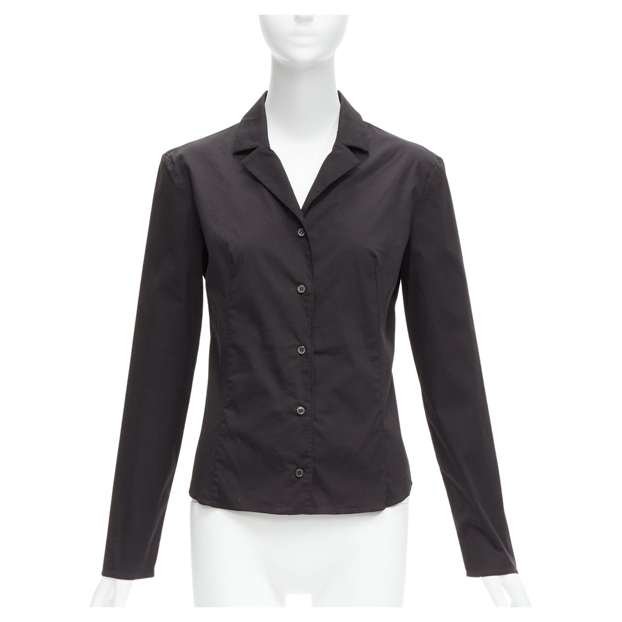 PRADA Vintage charcoal black lapels dared minimal classic dress shirt IT46 XL For Sale