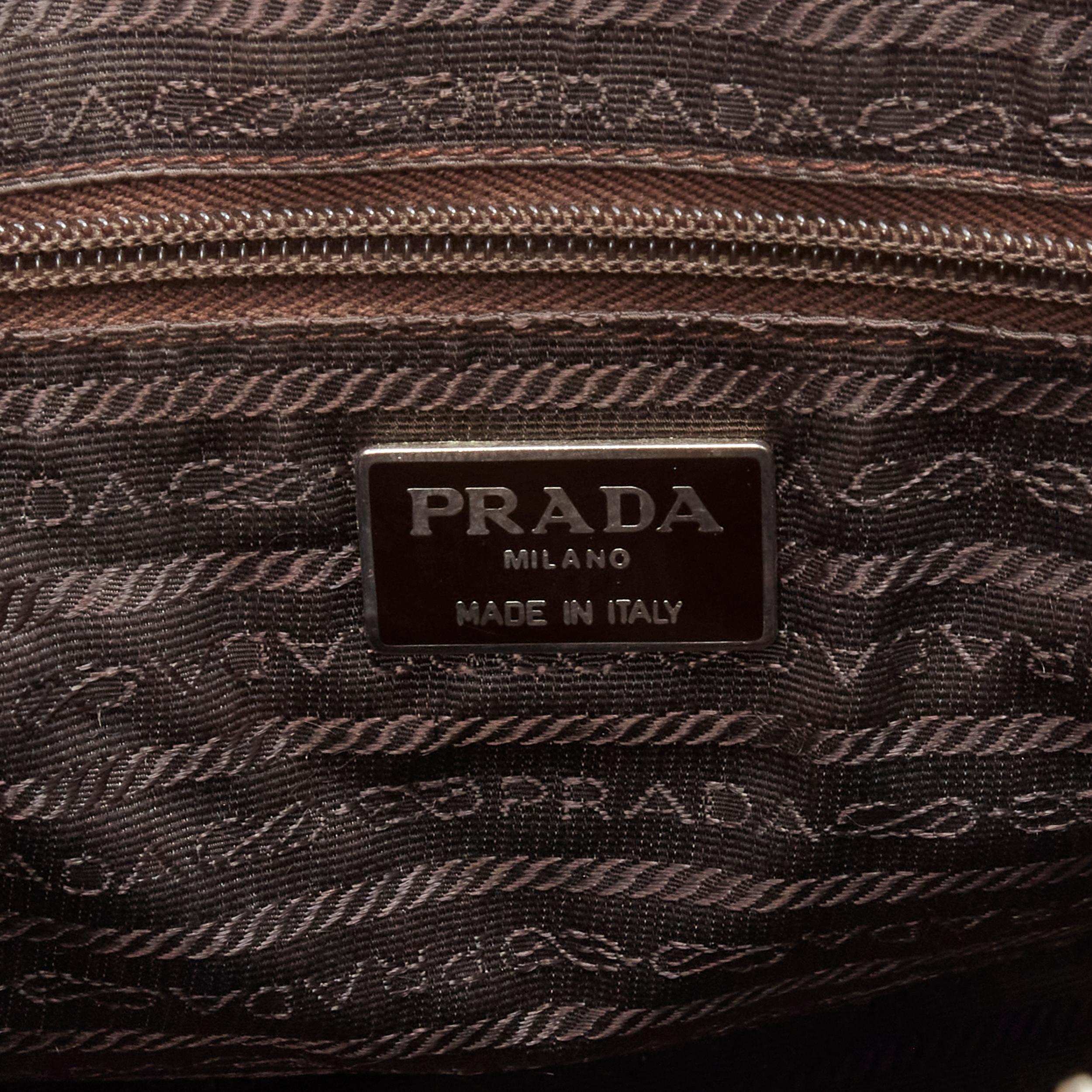 PRADA Vintage dark brown shiny leather top handle zip tote bag 3