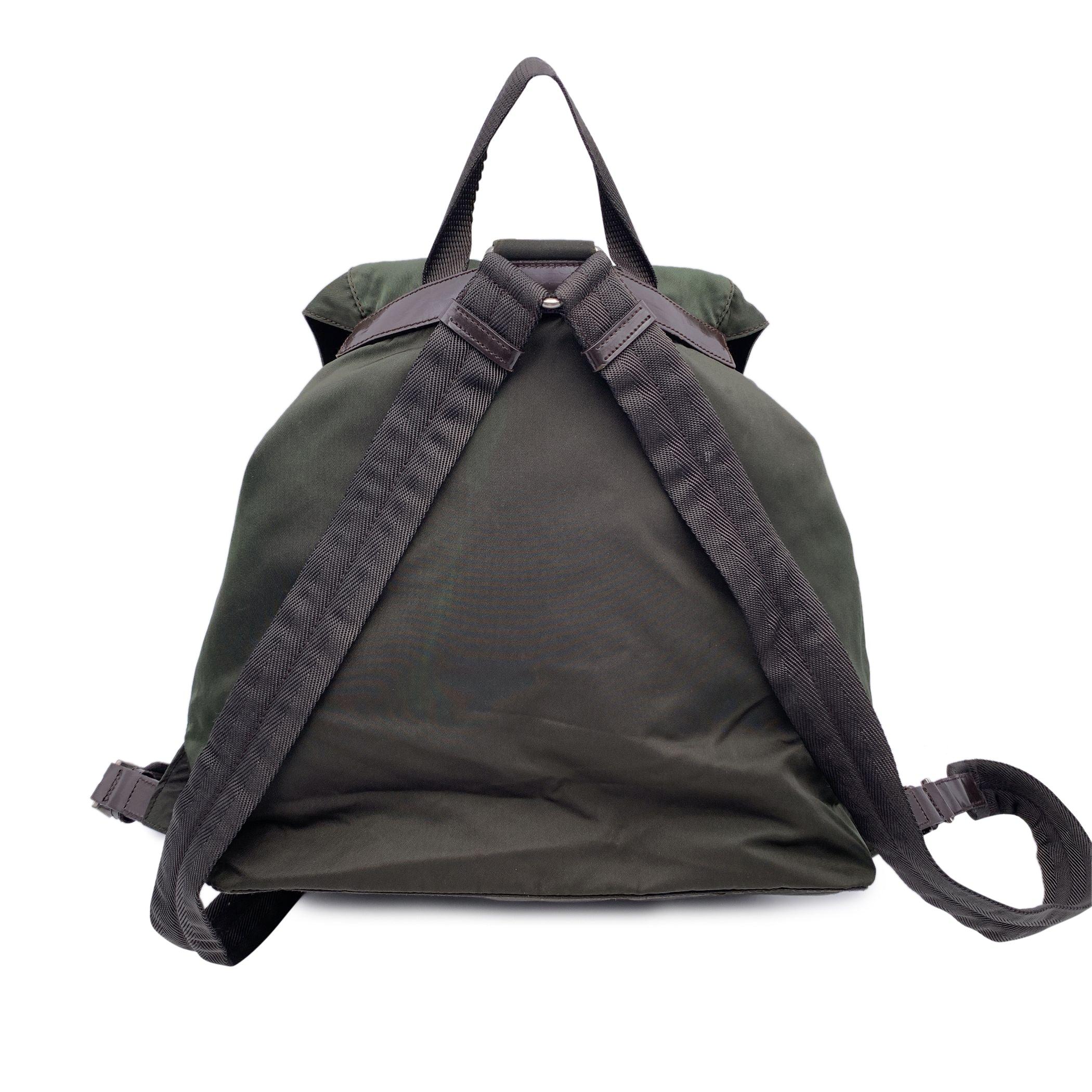 Women's Prada Vintage Dark Green Nylon Canvas Backpack Shoulder Bag