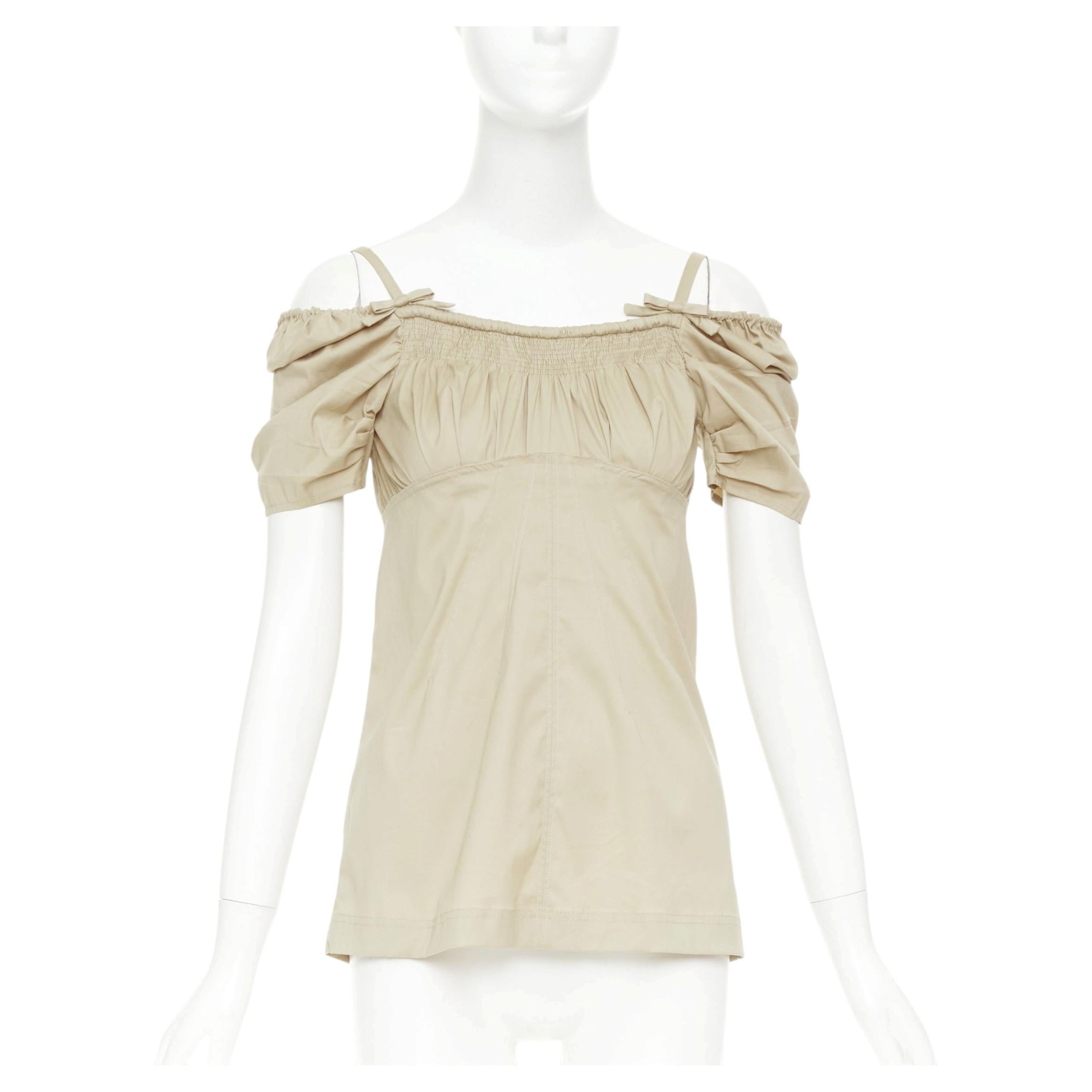PRADA Vintage empire waist bow detail puff sleeve off shoulder top IT38 XS