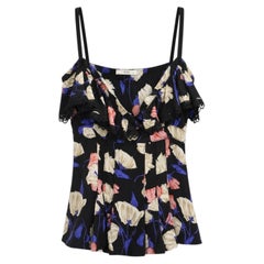 Prada Vintage - Chemisier en soie à fleurs Circa 2008 avec bordures en dentelle et volants