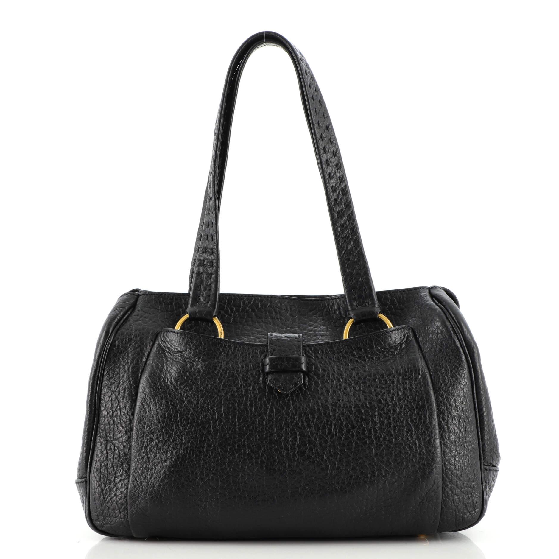 Black Prada Vintage Front Pocket Shoulder Bag Leather Medium