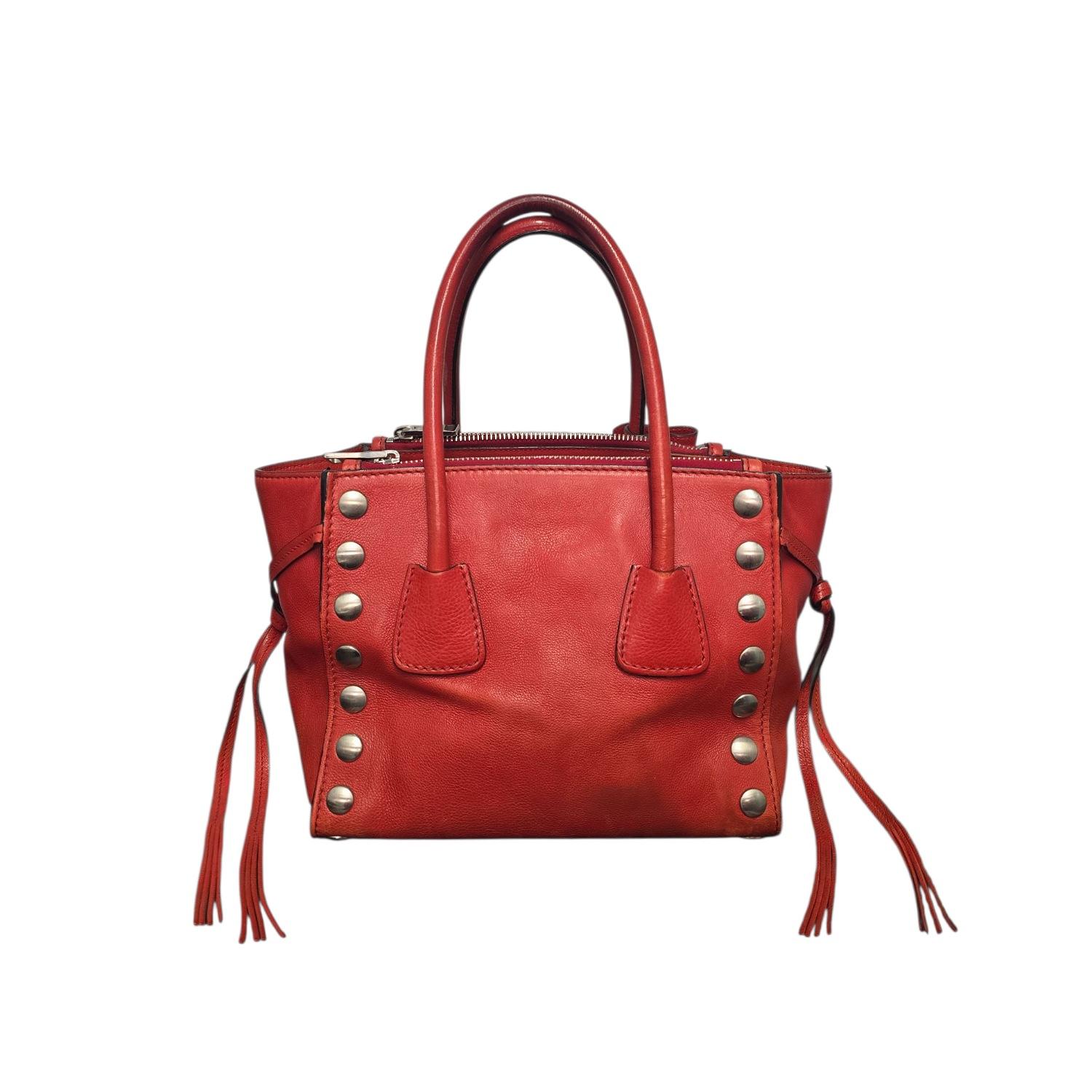 Rouge Prada Vintage Glace Calf Studded Twin Pocket Tote en vente