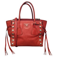 Prada Vintage Glace Calf Studded Twin Pocket Tote