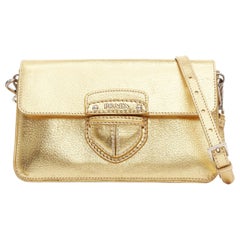 PRADA Vintage Gold metallic leather silver logo flap crossbody bag