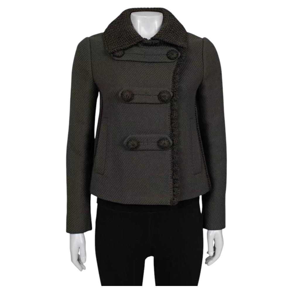Prada Vintage Green Wool Knit-Detail Double-Breasted Jacket Sz.40/S