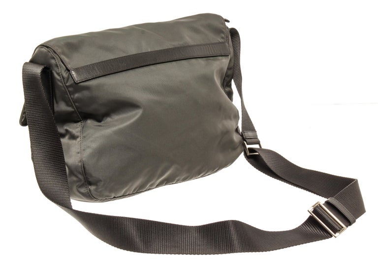 Prada Vintage Grey Nylon Messenger Bag For Sale at 1stDibs